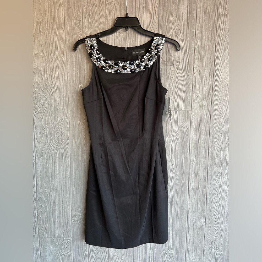 NWT Connected Little Black Dress Bejeweled Collar Size 12